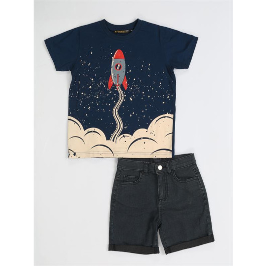 Rocket Denim Shorts Tshirt Set