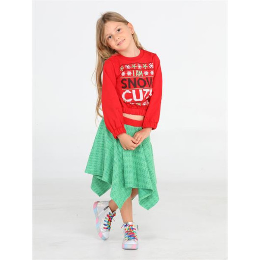 Snow Cute Girl Skirt Sweatshirt Set