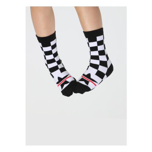 Star Checkerboard Patterned Unisex Children Socks