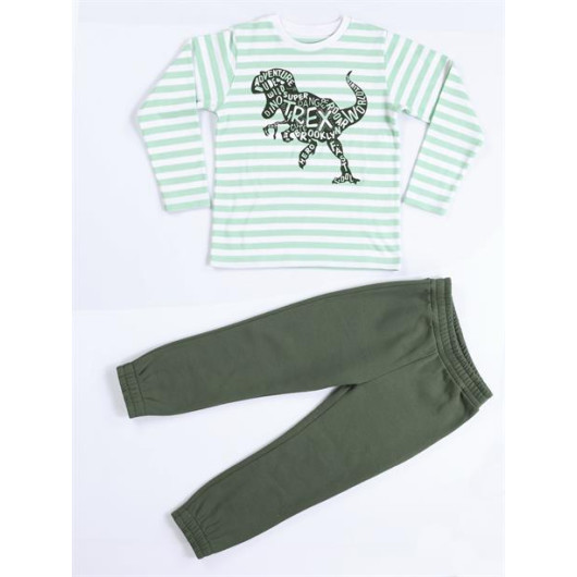 Green Written Dino Jogger Tshirt Set