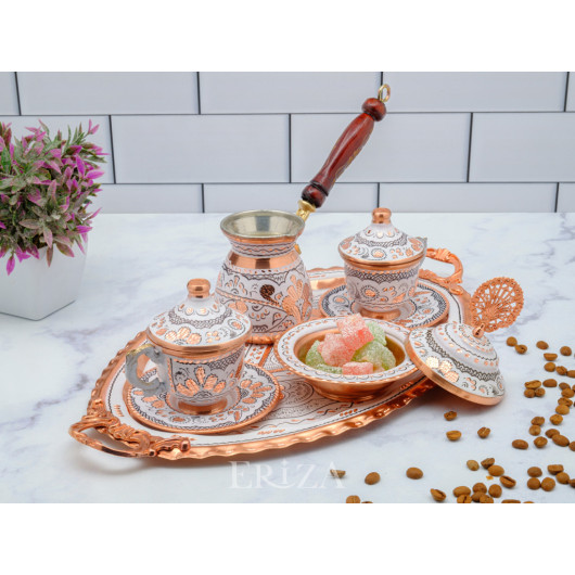 Copper Cup Set For 2 Persons, White