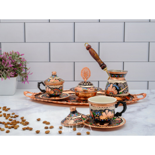 Copper Cup Set For 2 6 Persons, Colorful, Only Coffee Pot