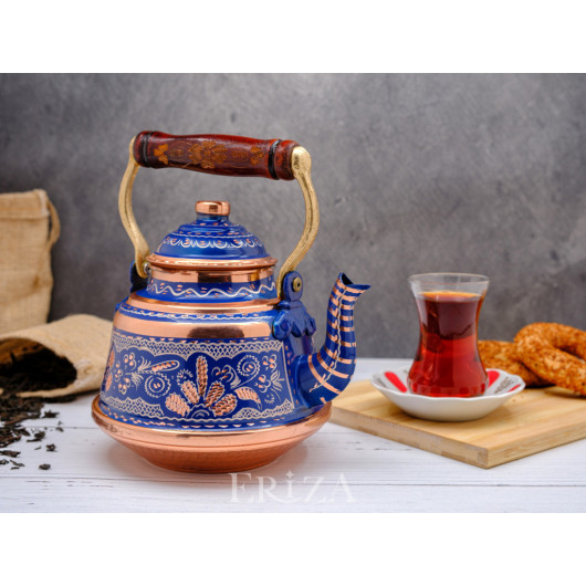 Copper Teapot, 1600 Ml 3200 Ml, Blue, Set Of Two