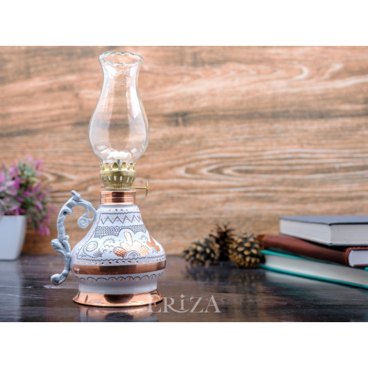 Copper Gas Lamp, White, Set With Tray