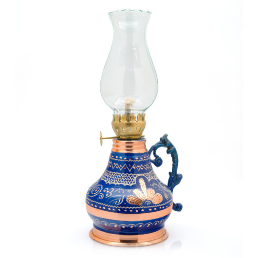 Copper Gas Lamp, Blue, Set With Tray