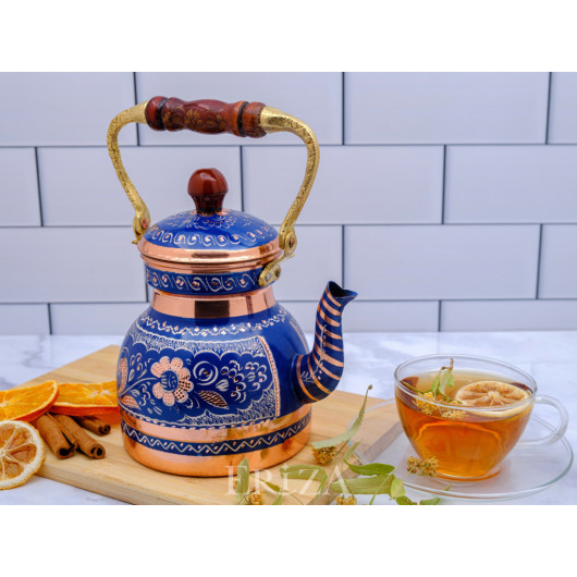 Copper Small Size Single Teapot, 1300 Ml, Blue