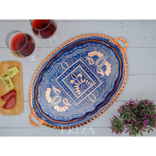 Copper Oval Serving Tray, Blue, No 2