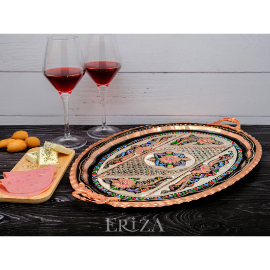 Copper Oval Serving Tray, Colorful, Set Of Two