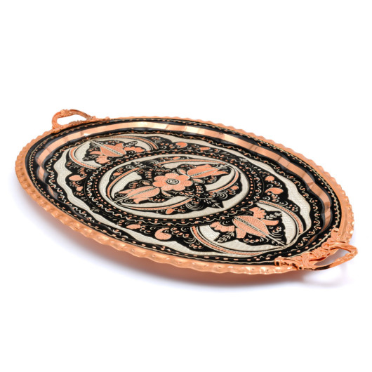 Copper Oval Serving Tray, Black, Set Of Two