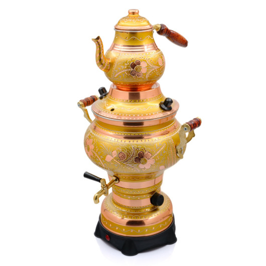 Copper Russian Style Electric Samovar, Gold