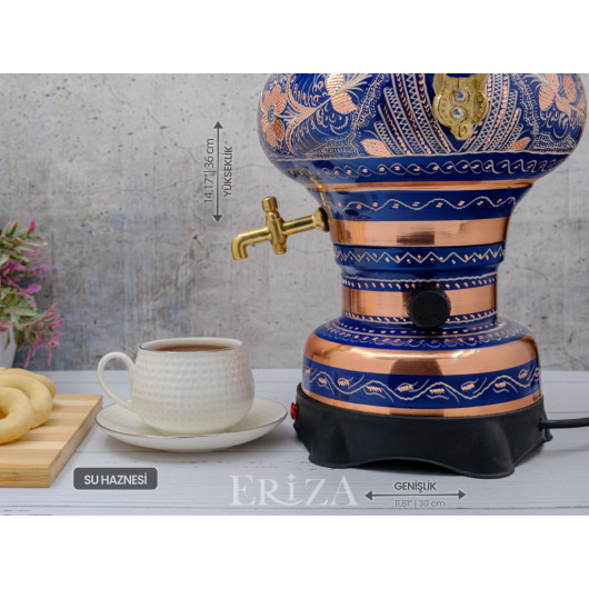 Copper Russian Style Electric Samovar, Blue