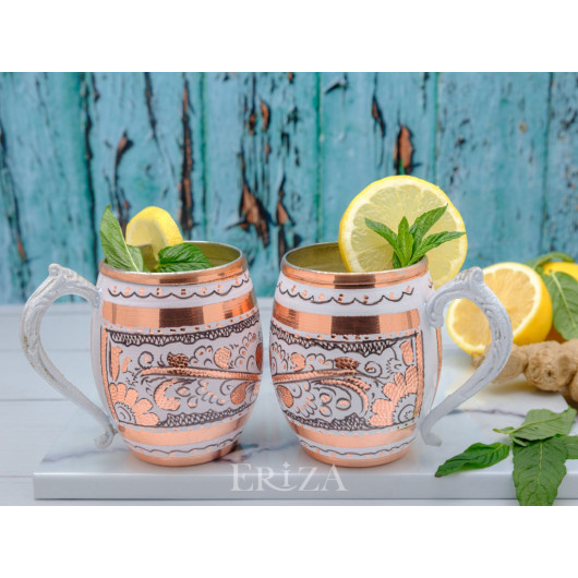 Tinned Copper Cocktail, Ayran Glass, 550 Ml, White, 2 Pieces