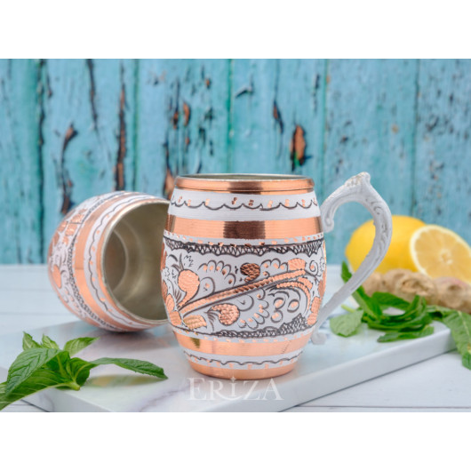 Tinned Copper Cocktail, Ayran Glass, 550 Ml, White, 6 Pieces