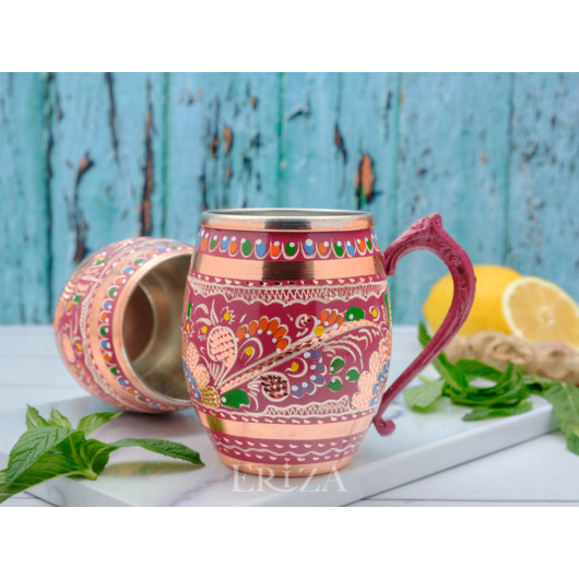 Tinned Copper Cocktail, Ayran Glass, 550 Ml, Lilac, 2 Pieces