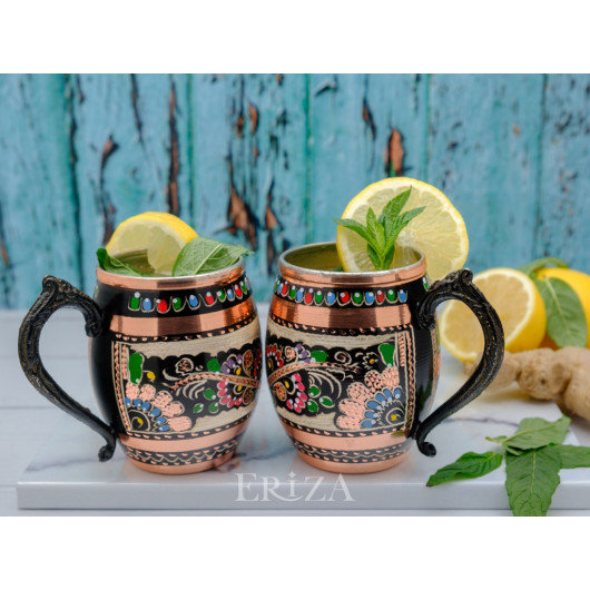 Tinned Copper Cocktail, Ayran Glass, 550 Ml, Colorful, 2 Pieces