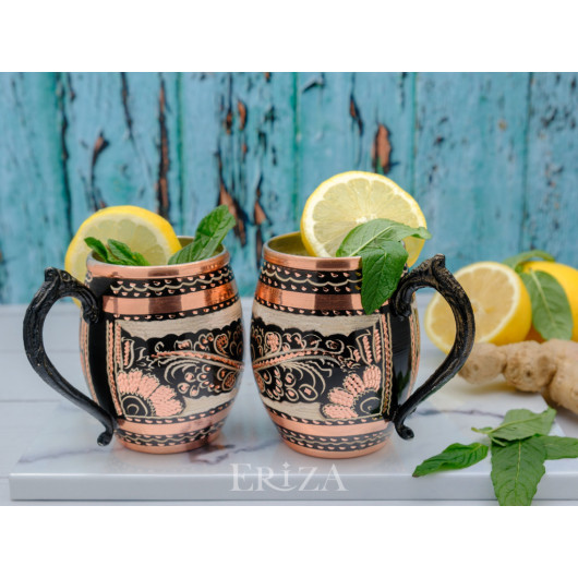 Tinned Copper Cocktail, Ayran Glass, 550 Ml, Black, 2 Pieces