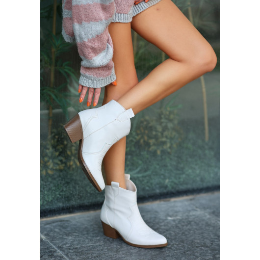 Beige Leather Heeled Boots