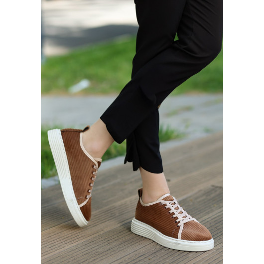 Tan Velvet Lace-Up Sneakers