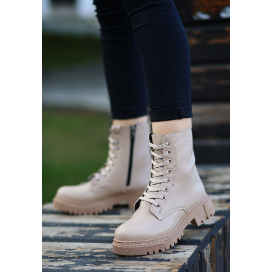 Nude Skin Lace Up Boots