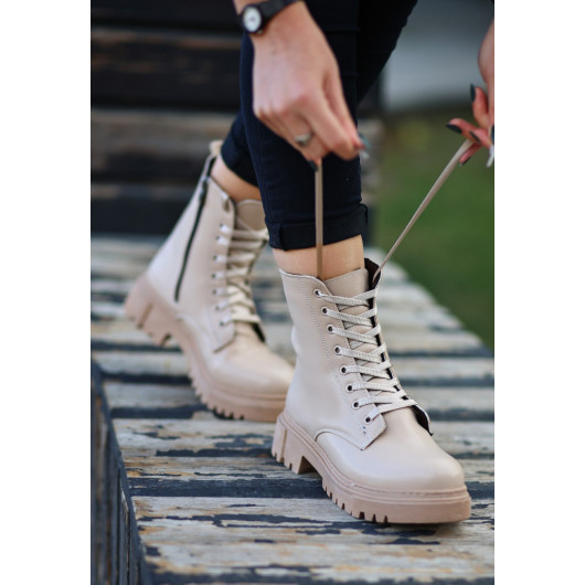 Nude Skin Lace Up Boots