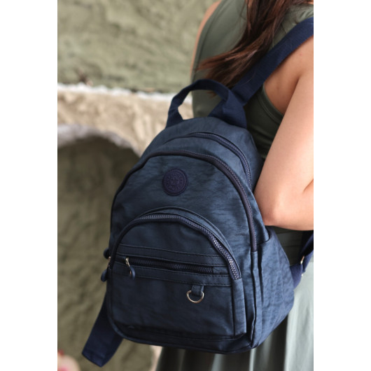 Navy Blue Satin Backpack