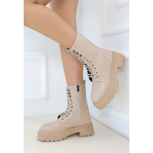 Nude Skin Lace Up Boots