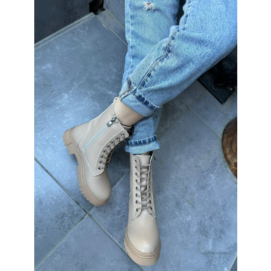 Nude Skin Lace Up Boots