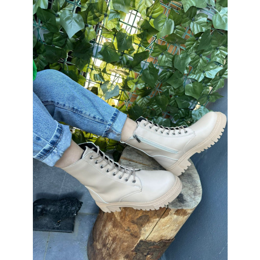 Nude Skin Lace Up Boots