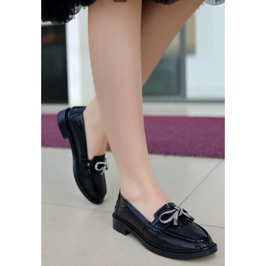 Black Patent Leather Ballerina Shoes