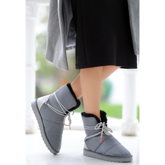 Grey Lace Up Boots