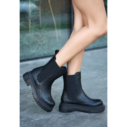 Black Leather Heeled Boots