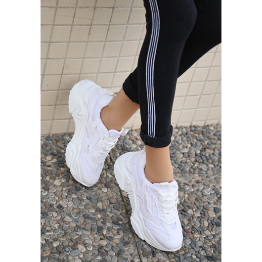 White Leather Lace-Up Sneakers