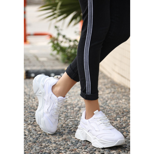 White Leather Lace-Up Sneakers