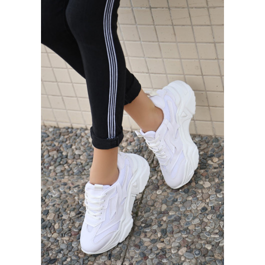 White Leather Lace-Up Sneakers