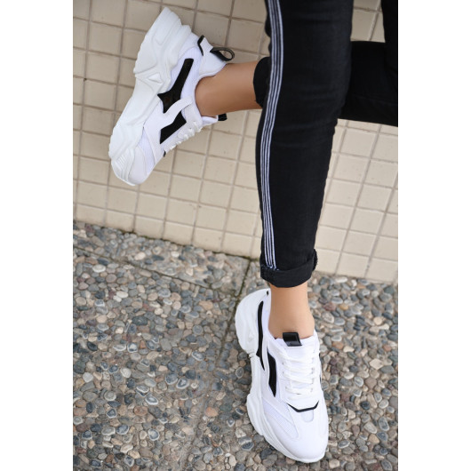 White Skin Black Detailed Lace Up Sneakers