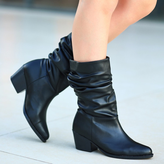 Black Leather Heeled Boots