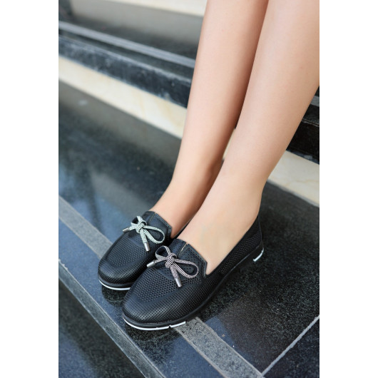 Black Leather Ballerina Shoes