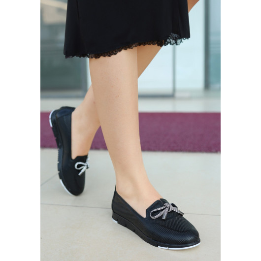 Black Leather Ballerina Shoes