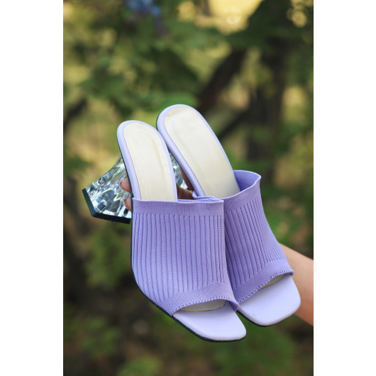 Lilac Knitted Heeled Slippers