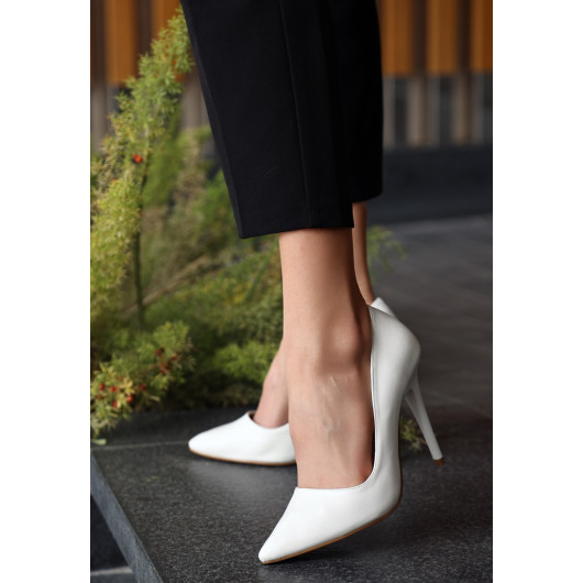 White Leather Stiletto Shoes