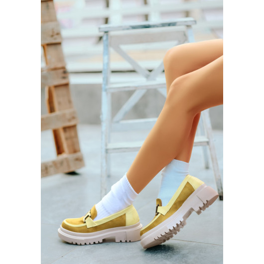 Mustard Suede Ballerina Shoes