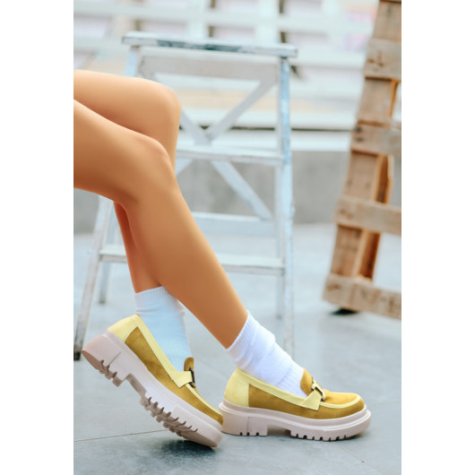 Mustard Suede Ballerina Shoes