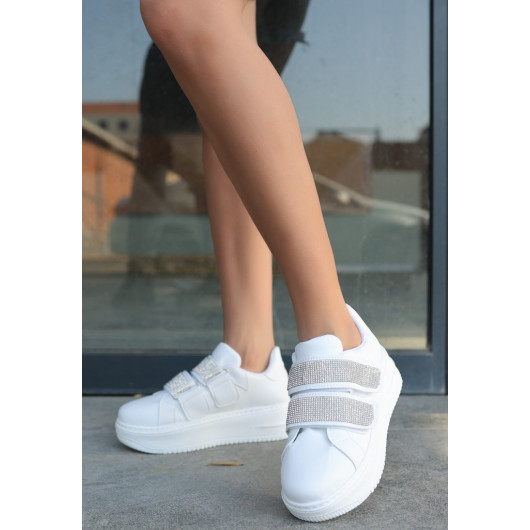 White Leather Velcro Sneakers