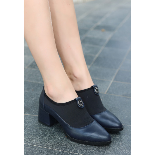 Navy Blue Skin High Heel Shoes