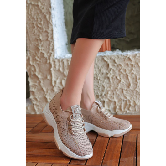 Nude Knit Lace-Up Sneakers