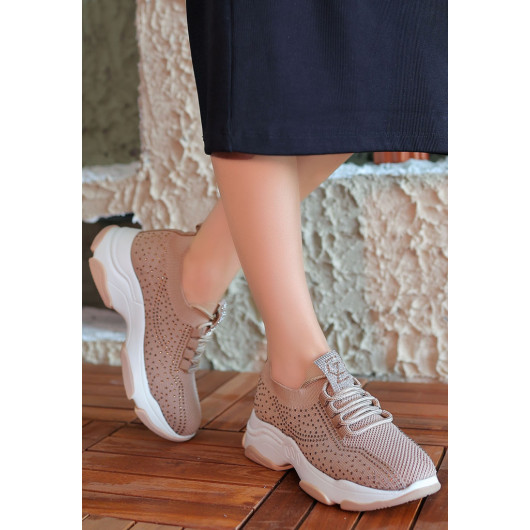 Nude Knit Lace-Up Sneakers