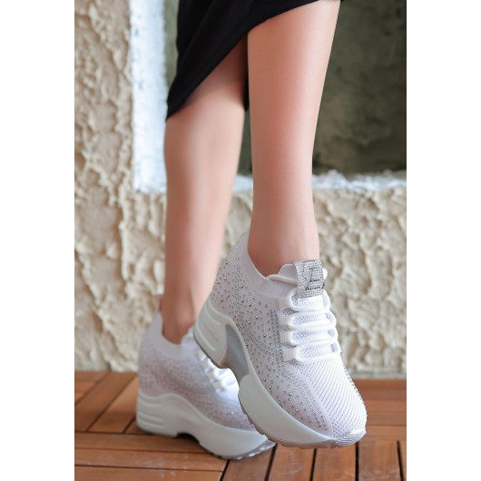 White Knit Lace-Up Sneakers