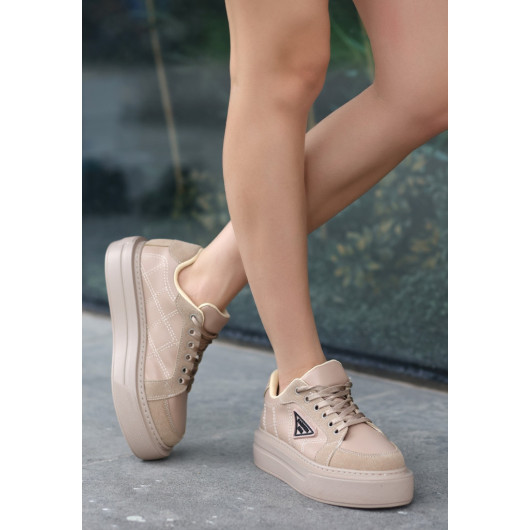 Nude Skin Lace-Up Sports Shoes