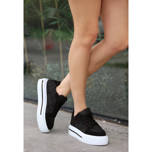 Black Skin White Based Suede Detailed Sneakers