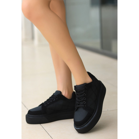 Black Skin Suede Detailed Lace Up Sneakers